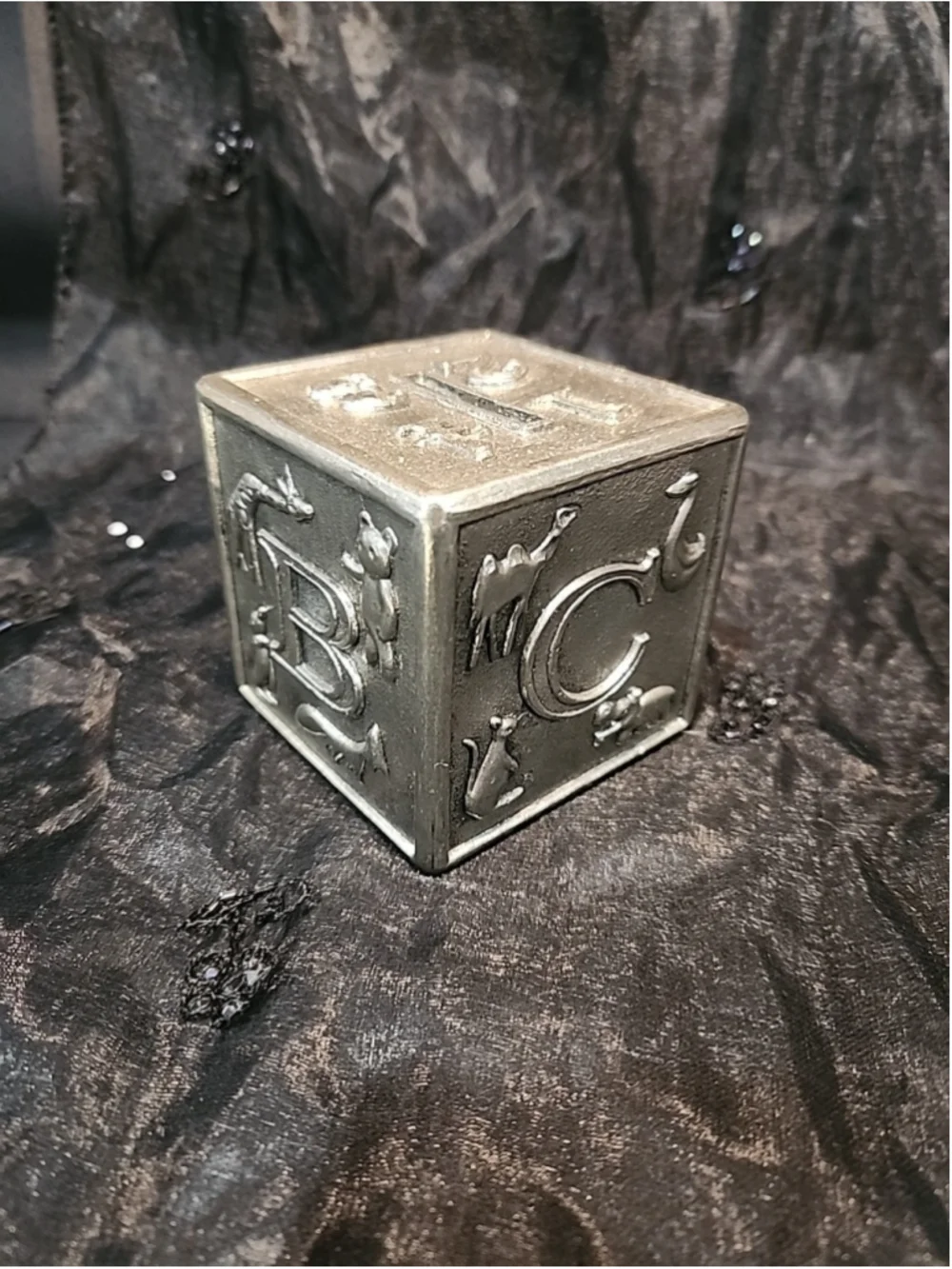 LEONARD'S ITALY SILVER PLATE BABY ABC LETTER BLOCK PIGGY COIN BANK Numbers, MCM